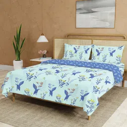 URBAN SPACE Blue Floral Cotton 2 Piece Double Queen Superfine Bedding Set-image-23