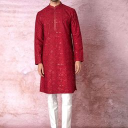 ASUKA Men Floral Embroidered Regular Thread Work Kurta with Trousers-21