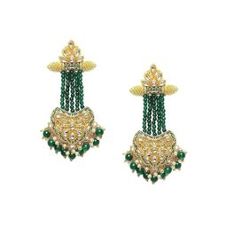 Anouk Gold-Plated Artificial Beaded And Kundan Studded Contemporary Shaped Drop Earrings image 3