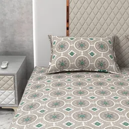 Star Weaves Brown & Green Ethnic Motifs 350 TC Bedsheet with 2 Pillow Covers-99
