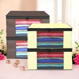 Aura Cream-Coloured & Brown 4 Pieces Foldable Multi-Utility Organisers-18