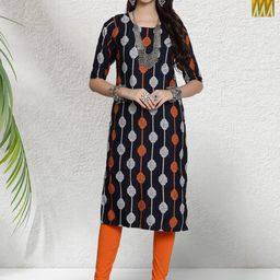 HERE&NOW Selection Of 2 Geometric Printed Round Neck Straight Kurta-17