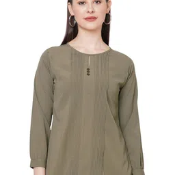 G0-4 IT Keyhole Neck Cuffed Sleeves Pleated Top-picture-25