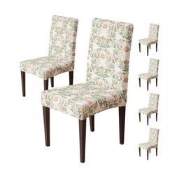 HOUSE OF QUIRK Set Of 6 Beige Printed Stretchable Washable Short Dining Chair Covers-8