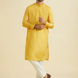 Manyavar Leheriya Printed Mandarin Collar Satin Straight Kurta With Pyjamas-image-45