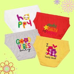 NUSYL Girls Pack Of 4 Printed Cotton Basic Briefs-40