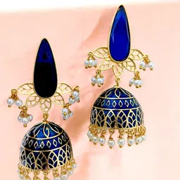 TISHUL JEWELS Gold-Plated Artificial Stones Studded & Beaded Drop Earrings-picture-19