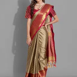 DIVASTRI Ethnic Motifs Zari Silk Blend Mysore Silk Saree-image-58