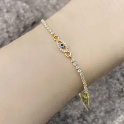 Peora Gold-Plated Cubic Zirconia Studded Evil Eye Adjustable Wraparound Bracelet-21