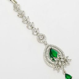 ZENEME Rhodium-Plated American Diamond Studded Maang Tikka Head Jewellery image 3