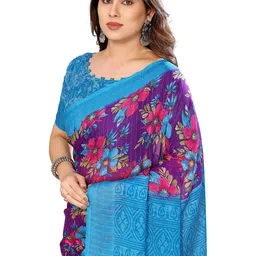 Moda Rapido Women Blue Poly Georgette Floral Thread Embellished Saree With Blouse Piece-picture-49