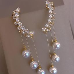 FIMBUL Gold-Plated American Diamond Contemporary Shaped Korean Ear Cuffs-5