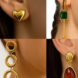 ISHTAARA Pack of 4 Gold-Plated Drop Earrings-picture-13