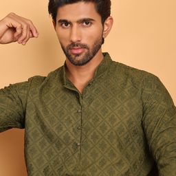Jompers Men Floral Embroidered Regular Chikankari Pure Cotton Kurta with Pyjamas-picture-52
