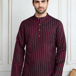House of Pataudi Men Striped Short Kurta-22