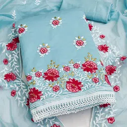 DIVASTRI Floral Embroidered Thread Work Chanderi Cotton Unstitched Dress Material-image-82