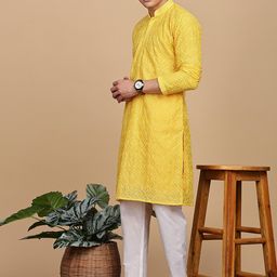 Anouk Geometric Embroidered Sequinned Cotton Chikankari Kurta-39