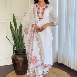 NIZA FASHION Women Floral Embroidered Regular Kurta with Trousers & Dupatta-image-79