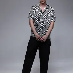 Paper Cut Oversized Abstract Printed Spread Collar Casual Shirt-picture-8