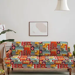 Chumbak Red & Yellow Nawab Couch - Floral Swirls 3 Seater Inflatable Sofa & Bed-7
