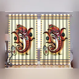 BELLA TRUE Cream & Orange 2 Pieces Ethnic Motifs Printed Long Door Curtains-image-35
