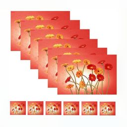 REVEXO 6Pc Red & Yellow Printed Rectangle Costers & Table Placemats image 2