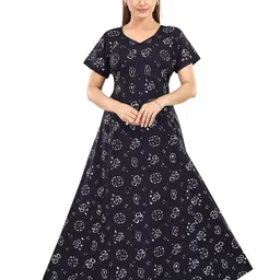 NIGHTY KING Women Printed V-Neck Cotton Nighty-picture-6