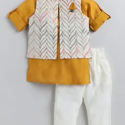 LITTLE COLLARS Boys Mandarin Collar Cotton Silk Straight Kurta With Trouser & Nehru Jacket-image-98