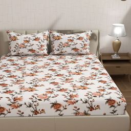 Florida Cream-Coloured & Green Floral 160 TC King Bedsheet with 2 Pillow Covers-picture-39