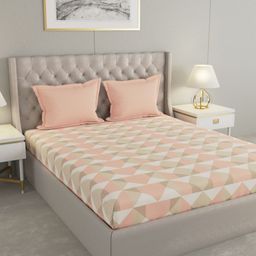 Raymond Home Peach-Coloured & Off White Geometric 140 TC Queen Bedsheet with 2 Pillow Covers-picture-39