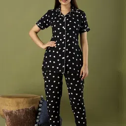 Women Black Dil Print Night Suit-image-74
