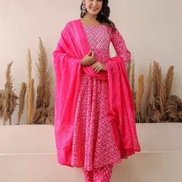 KETAKI FASHION Floral Printed Round Neck Gotta Patti Anarkali Kurta With Trouser & Dupatta-15