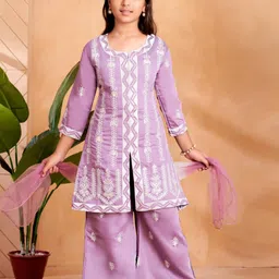 Muhuratam Girls Purple Pure Silk Kurta Sets-image-61