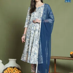 KALINI Women Floral Printed Regular Kurta with Trousers & With Dupatta-picture-11
