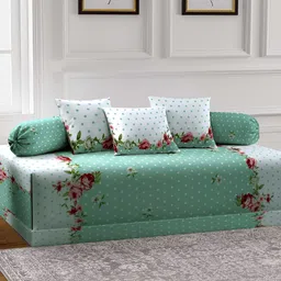 Aura Set Of 6 Brown & Blue Printed Floral TC Cotton Diwan Set-12