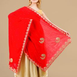 Karthav Fashion Ethnic Motifs Embroidered Velvet Dupatta with Beads and Stones-picture-32