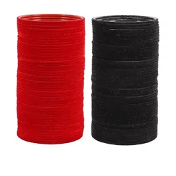 Guddan Set of 96 Red & Black Metal Velvet Bangles-image-83