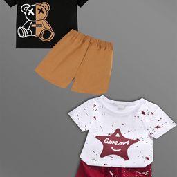 HELPOM Kids Pack Of 2 Printed Short Sleeves T-shirt With Shorts-16