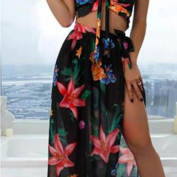 ANGEL CROSHET Floral Twist Front Bikini with Coverup Swimsuit-image-8