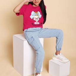 YK Girls Printed Round Neck Pure Cotton T-Shirt With Jogger-image-82