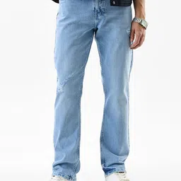 Snitch Men Relaxed Fit Mid-Rise Low Distress Light Fade Stretchable Jeans-image-66