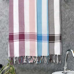 FABINALIV White & Blue 3 Striped Cotton 225 GSM Bath Towel-image-62
