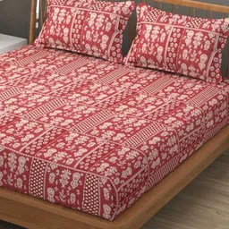 SEJ by Nisha Gupta Maroon & White Floral Microfiber 300TC Queen Bedsheet Set 2.28m x 2.40m-picture-25
