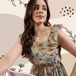 Deewa Floral Print Ruffles Georgette Empire Top-picture-29