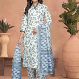 SHIJILA Women Floral Printed Regular Pure Cotton Kurta with Trousers & With Dupatta-44