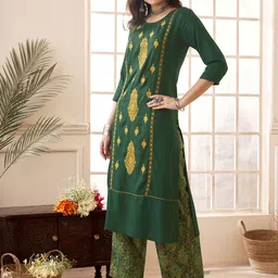 Anouk Green Floral Embroidered Straight Kurta With Palazzo-50