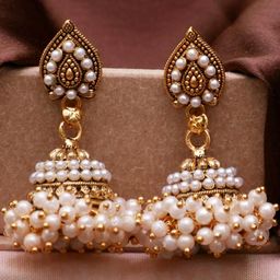 ANTICO Gold-Plated Teardrop Shaped Jhumkas Earrings-image-6