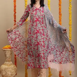 KALINI Floral Printed Anarkali Kurta With Trousers & Dupatta-50