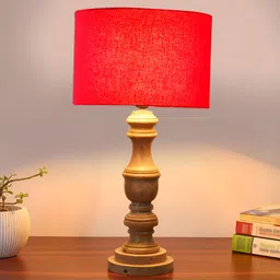 Aura Red Wood Contemporary Cylindrical Shaped Table Lamp-31