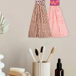 LOOM LEGACY 2Pcs Brown & Pink Striped Microfibre Hanging Kitchen Towels-image-50